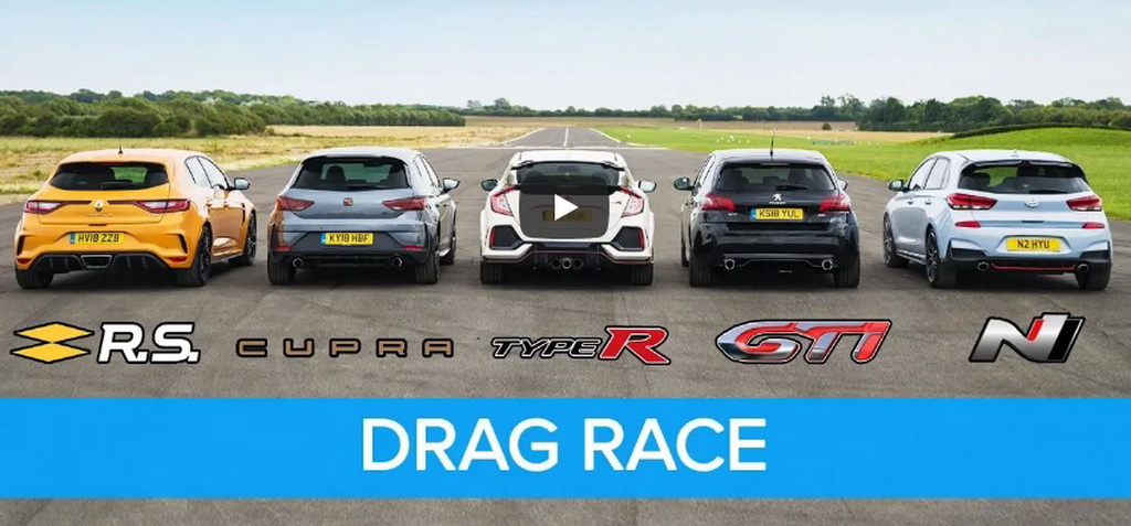 แดร็กเรซ i30N vs Type-R vs Megane RS vs Cupra R vs 308 GTi