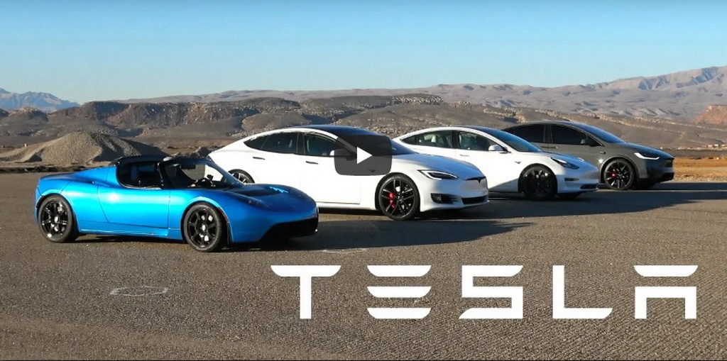 ศึกสายเลือด! เมื่อ 4 โมเดลอย่าง Tesla Model S, 3, X และ Roadster มาเจอกัน ใครจะเชือดใคร?